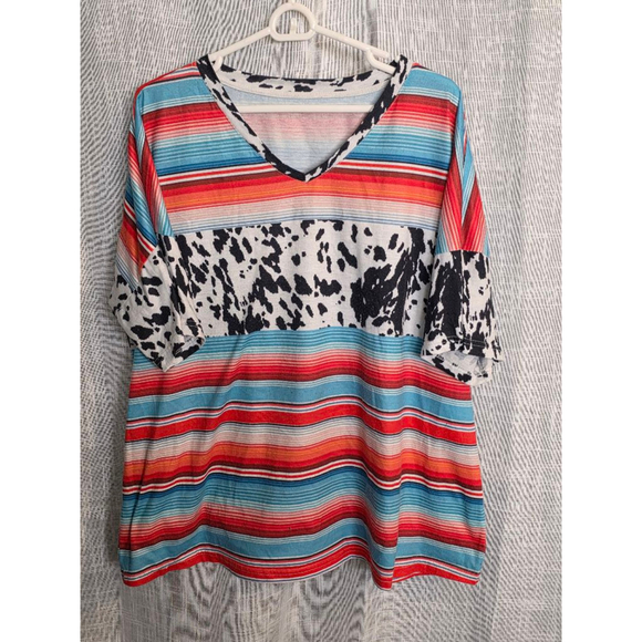 Women's Unbranded Top‎ Size 2XL Multi-color Western Cow Print - Picture 1 of 5
